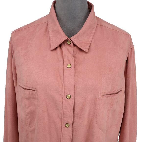 Columbia XCO Top Plus Size 3X Pale Pink Faux Suede Pearl Snaps Pockets Shacket - Picture 7 of 15